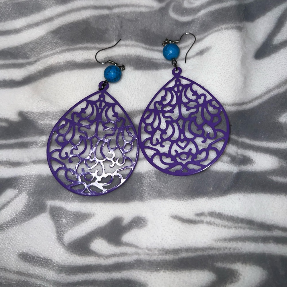 Purple mandala earrings blue bead wore them for a rave